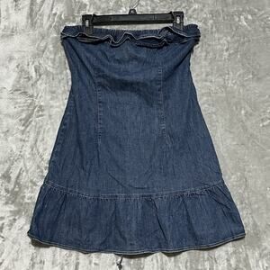 Y2k Juicy Couture Jeans Denim Dress Womens M Blue Mini Strapless Coquette USA